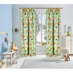 Verdunkelungsvorhang LÜTTENHÜTT "Waldtiere" Gr. 1, grün, B:130cm H:145cm, Polyester, Gardinen, bedruckt, blickdicht, verschiedene Größen