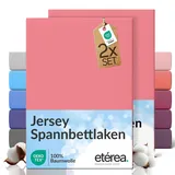 etérea Jersey 2er Set Spannbettlaken 180x200cm - 200x200cm Rosa bis 25 cm Höhe - 100% Baumwolle Spannbetttuch Oekotex - Doppelpack Bettlaken 180x200 cm - 200x200 cm - Rose