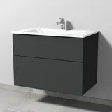 Glas-Waschtisch-Set mit Waschtischunterschrank „3way“ 80 × 48,7 × 58,2 cm in Graphit (matt), mit Hahnlochbohrung