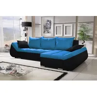 Fun Möbel Ecksofa Sofa KLEO mit Schlaffunktion Schwarz-Blau Ottomane Rechts - Schwarz