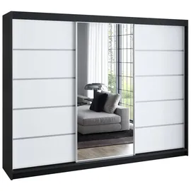 A&J MöbelLand Schiebetürenschrank VILUNO 1 200 x 215 x 59,5 cm Weiß/Schwarz