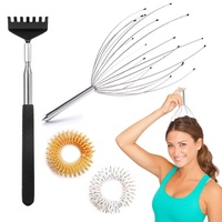 Kopfmassage und Einziehbares Rückenmassagegerät Set, Kopfmassagegerät Spinne Scalp Massager Kopf Massage Gerät mit 20 Fingern für Kopfhaut Durchblutung Fördern Kopf Entspannen, mit Fingermassagegerät