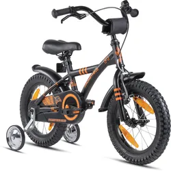 Kinderfahrrad 14 Zoll ab 4 Jahre mit Stützräder und Rücktritt SCHWARZ|SCHWARZ|orange 14