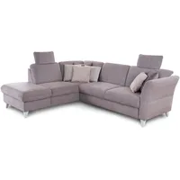 CAVADORE Schlafsofa Trend / Skandinavische Eckcouch mit Federkern, Bettfunktion, Stauraum in der Ottomane und 2 Kopfstützen / 249 x 86 x 162 / Chenille, Rosa