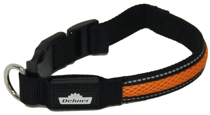 Dehner Hunde-Halsband LED Hundehalsband Collar, Mesh, schwarz/orange, Keine Angabe orange 2,5 cm x 63 cm