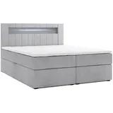 m-punkt Boxspringbett KUBA mit Bettkasten Visco Topper LED 180 x 200 cm Webstoff Bett Bettkasten