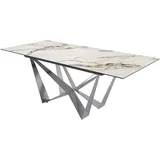 DeLife Esstisch Edge 180-220x100 Keramik Calacatta Luxe Weiß-Gold-Grau Spider Flachstahl Edelstahl ausziehbar, Esstische