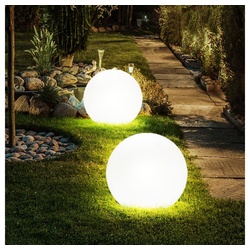 etc-shop LED Gartenleuchte, LED-Leuchtmittel fest verbaut, 2er Set LED Außen Leuchten Solar Kugel Strahler Terrassen Garten weiß