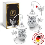 PROLUXE® Kerzenhalter Vogelkäfig Deko Weiß 2tlg Design - Premium Qualität Käfig Kerzenständer aus hochwertigem Metall - 2er Set Geschenkartikel Hochzeit Dekoration Vintage