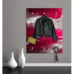 Garderobenleiste QUEENCE "Alaula", rot, B:100cm H:120cm T:3cm, Acrylglas, Garderobenhalter, Wand Garderobe, wischtechnik, Beton Optik, clean, platzsparend