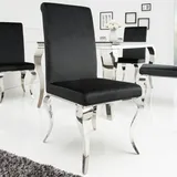 Eleganter Stuhl MODERN BAROCK schwarz Samt Stuhlbeine aus Edelstahl chrom