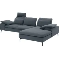 Ecksofa W.SCHILLIG "valentinoo, Designsofa, bequem, elegant und zeitlos, L-Form", blau (blau z69), B:299cm H:83cm T:178cm, Longlife Xtra-Leder Z69: Das feinnarbige, gedeckte Softleder Z69 besticht durch seine außergewöhnliche Weichheit im trendigen u00bbVintage-Looku00ab, Hautstärke 0, 9 - 1, 1 mm, Sofas, inklusive Hocker, mit Sitztiefenverstellung, Breite 299 cm