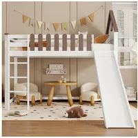 STILVORA Kinderbett 90x200 mit Rutsche&Matratze,Kinderbett Begestell mit Fenster&Zäunen (Hochbett mit Rutsche & Hausdach, 90x200 cm, Kinderbett mit Fenster, Sicherer Aufstieg & Spielspaß., Hochbett 90x200cm), ohne Matratze weiß