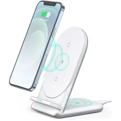 AUKEY LC-A2-Whi Aircore Series 2-in-1 Wireless Charging Stand Drahtloses Ladegerät Qi Wireless Charger Weiß