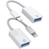 Lightning USB Adapter Kabel(2Pack)Iphone Klinke OTG Tastaturen USB Stick Kartenlesegerät Kamera Kartenleser Maus Hub Flash Drive Zubehör Kompatibel mit 14 13 12 11 Pro Max Mini 8 7 Plus X Se Ipad ip