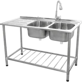 MONSTER SHOP Kukoo Spültisch Gastrospüle Spüle Abtropffläche Links 79cm H x 120cm B & Zubehör - Silber