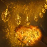 ZingBox LED Metall-Blättern Lichterkette, 1,5M 10 LED Gold Blätter Förmige Wasserdicht, Batterie, Warmweiß Blättern Lichterketten für Weihnachtsbaum Garten Innenhof Herbst Dekoration, Außen & Innen