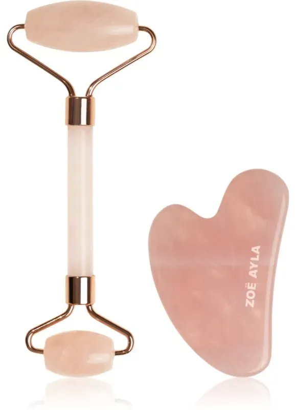Zoë Ayla Rose Quartz Facial Roller And Gua Sha Tool Geschenkset für das Gesicht