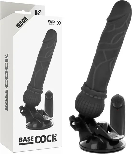 BASECOCK - Realistischer Vibrator mit Fernbedienung Natur, 19,5 cm Ø 4 cm - Schwarz