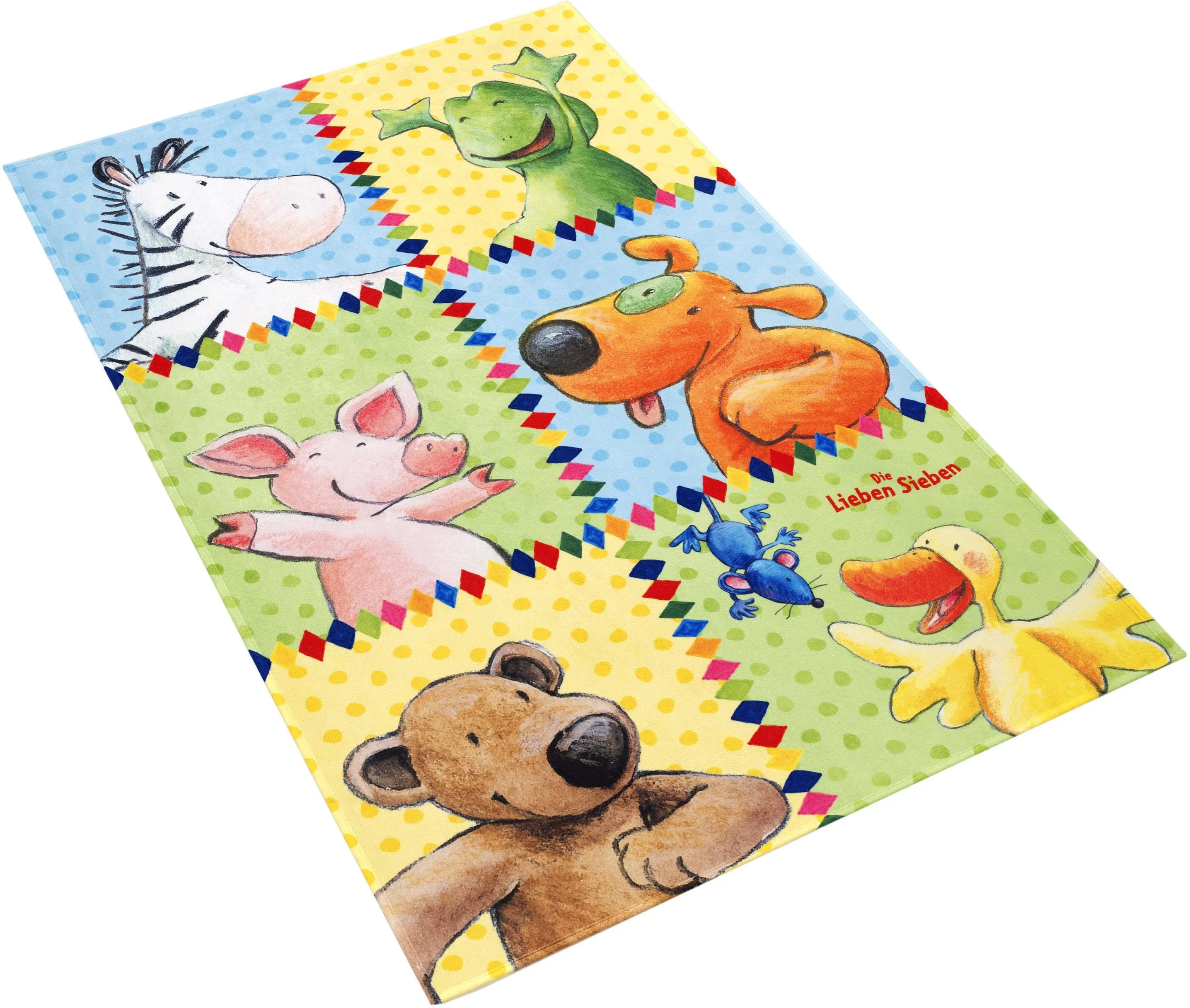 Kinderteppich DIE LIEBEN SIEBEN "LS-213" Teppiche Gr. B: 140cm, 6mm, L: 200cm, bunt Kinder Stoff Druck, Patchwork Design, Motiv Tiere, weiche Microfaser