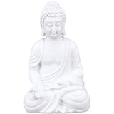 Relaxdays Buddha Figur, Polyresin, wetterfest & frostsicher, Gartendeko, HxBxT: 30x19,5x12 cm, Indoor & Outdoor, weiß