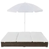 vidaXL Doppelliege 197 x 140 x 190 cm braun/cremeweiß inkl. Sonnenschirm