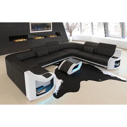 Sofa Dreams Wohnlandschaft Ledercouch Sofa Leder Genua U Form Ledersofa, Couch, mit LED, Designersofa schwarz|weiß