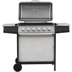 Gasgrill mit 6 Flammen Edelstahl Silbern