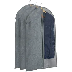 Relaxdays Kleidersack 3er Set, Kleiderschutz mit Reißverschluss, 99 x 58 cm, Schutzhülle Anzug, Kleid, grau/transparent