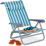 Relaxdays Liegestuhl mit Nackenkissen, Armlehnen & Flaschenöffner, blau/weiß, 1 Stück