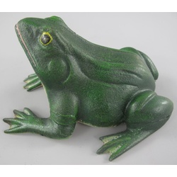 Casa Padrino Deko Skulptur Frosch Grün 18 x 16 x H. 11 cm - Dekorative Metall Figur - Garten Skulptur - Terassen Skulptur - Garten & Terassen Deko Accessoires
