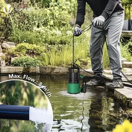 VOUNOT Schmutzwasserpumpe Tauchpumpe Schmutzwasser mit Integriertem Schwimmer, Abwasserpumpe Fördermenge 8000 l/h, Förderhöhe max 5.5 m, Eintauchtiefe max. 7 m, 10 m Anschlusskabel