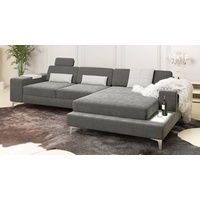 BULLHOFF Ecksofa Designsofa Eckcouch Ecksofa »MÜNCHEN IV« Wohnlandschaft L-Form Sofa LED Couch grau anthrazit samt alcantara XXL Ottomane grau