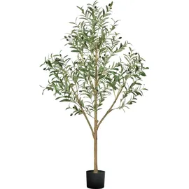 Vevor Künstlicher Olivenbaum, 1,5 m, mit schwarzem Topf, Kunstbaum mit natürlichem Holzstamm & realistischen grünen Blättern & Früchten, Kunstpflanze für Innenbereich, Zuhause, Büro, Wohnzimmer