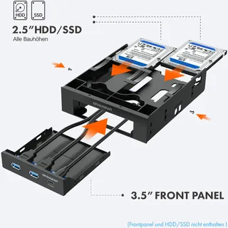 GRAUGEAR Einbaurahmen für 2x 2.5 & 3,5 HDD/SSD in 5,25