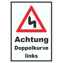 Schild Achtung Doppelkurve links A5 (148x210mm)