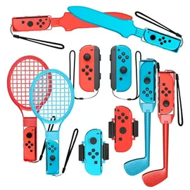 Hurtel 10-in-1 Zubehörpaket für Nintendo Switch Rot/Blau