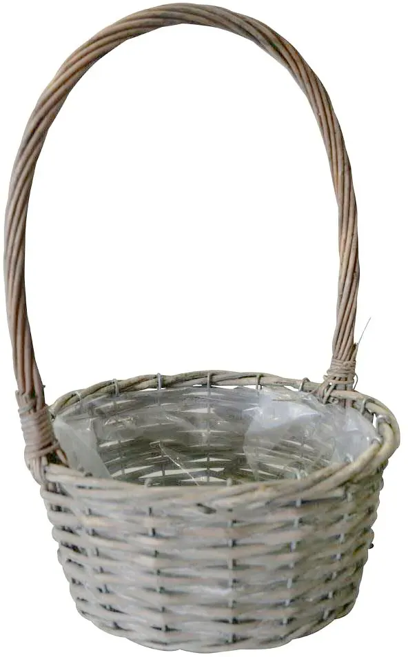 Korb Weide 20x10/32cm mit Henkel rund grau wash