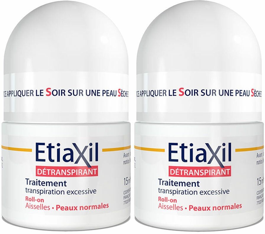 EtiaXil Traitement Détranspirant Aisselles Roll-on Peaux Normales 2x15 ml Rouleau