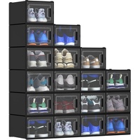 YITAHOME Schuhboxen, 18er Set, Schuhkarton stapelbar stabil, Aufbewahrungsboxen für Schuhe mit transparent Tür und Belüftungslöchern, für Schuhe bis Größe 46, stapelbare schuhbox schwarz