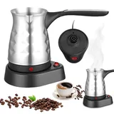 LEKEFETO Elektrische Türkische Kaffeemaschine: 500ml 600W Edelstahl Türkischer Kaffeekocher mit Faltbar Handgriff, Mokkakanne Türkische Kaffeekanne Espressokocher für Reisen, Zuhause, Büro