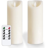 Vtobay 20cm x 7.5cm Flammenlose LED-Kerzen mit Fernbedienung und Timerfunktion, batteriebetriebene, langlebige Wachskerzen mit beweglichem Docht, flackernde Kerzen (Elfenbein, 2er-Pack)