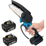 Mawiron - 4-Zoll-Mini-Akku-Kettensäge, elektrische Kettensägen mit Sicherheitsverriegelung, kleine tragbare Kettensäge, 2 5,5-A-Akkus (kein