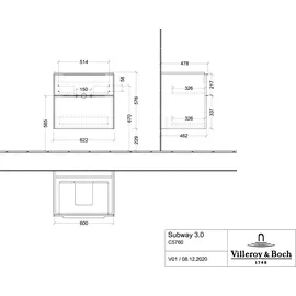 Villeroy & Boch Subway 3.0 Waschbeckenunterschrank, 2 Auszüge,