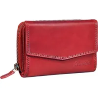 Benthill Portemonnaie Damen Leder - RFID Echtleder Geldbörse - Vintage Portmonee - Münzfach mit Reißverschluss - Rot