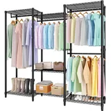 GarveeHome Schwerlast Kleiderständer, Freistehender Kleiderschrank mit Höhenverstellbaren Einlegeböden, 180*40*194.2 cm, Tragkraft bis 740 kg – Stabile Kleiderstange für für Schlafzimmer, Wohnzimmer