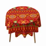 Morbuy Rund Tischdecke Abwaschbar, 3D Exotisch Drucken Rund Tischdecken Wasserdicht Lotuseffekt Abwischbar Tischtuch für Dekoration Küchentisch Garten Outdoor (Durchmesser 90cm,Rotes Paisley)