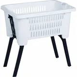 Spetebo Wäschekorb mit klappbaren Füßen 60 x 40 cm - weiß - Kunststoff Stand Wäschebox Korb