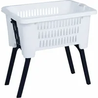 Spetebo Wäschekorb mit klappbaren Füßen 60 x 40 cm - weiß - Kunststoff Stand Wäschebox Korb