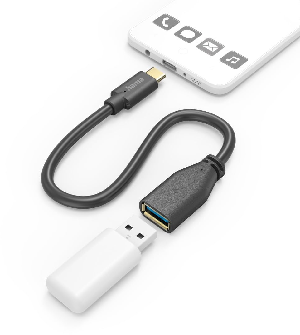 Hama USB OTG Kabel, USB C Stecker, USB A Buchse, 15cm (USB Adapterkabel, USB C auf USB, Adapter, on-the-go-Adapter, OTG Adapter, Super Speed, 5 Gbit/s, für Handy, Tablet etc., vergoldet) schwarz